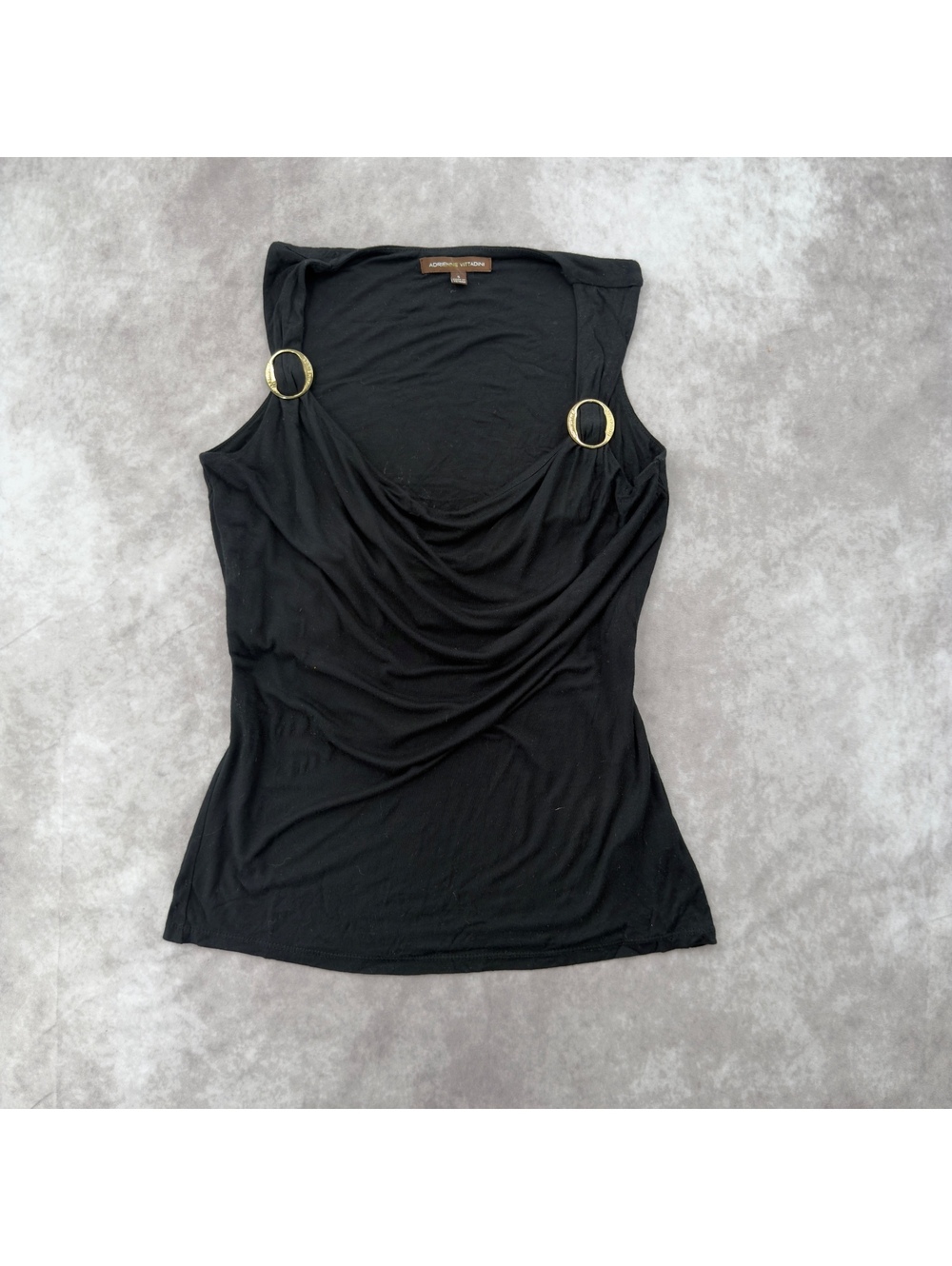 Adrienne Vittadini Black Cowl Neck Rayon Ring Hardware Top Size S